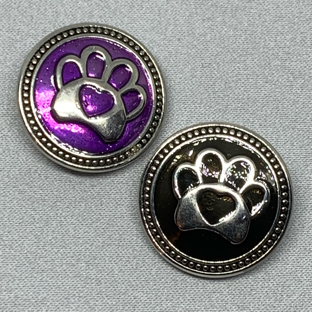 Black & Purple Paw Prints - Snap Button Charms Set Of 2